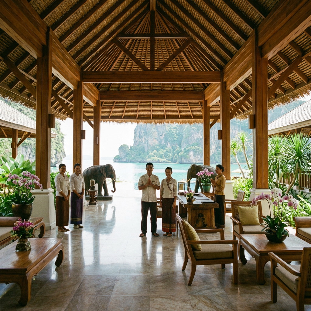 Luxury resort welcome area surrounded by nature